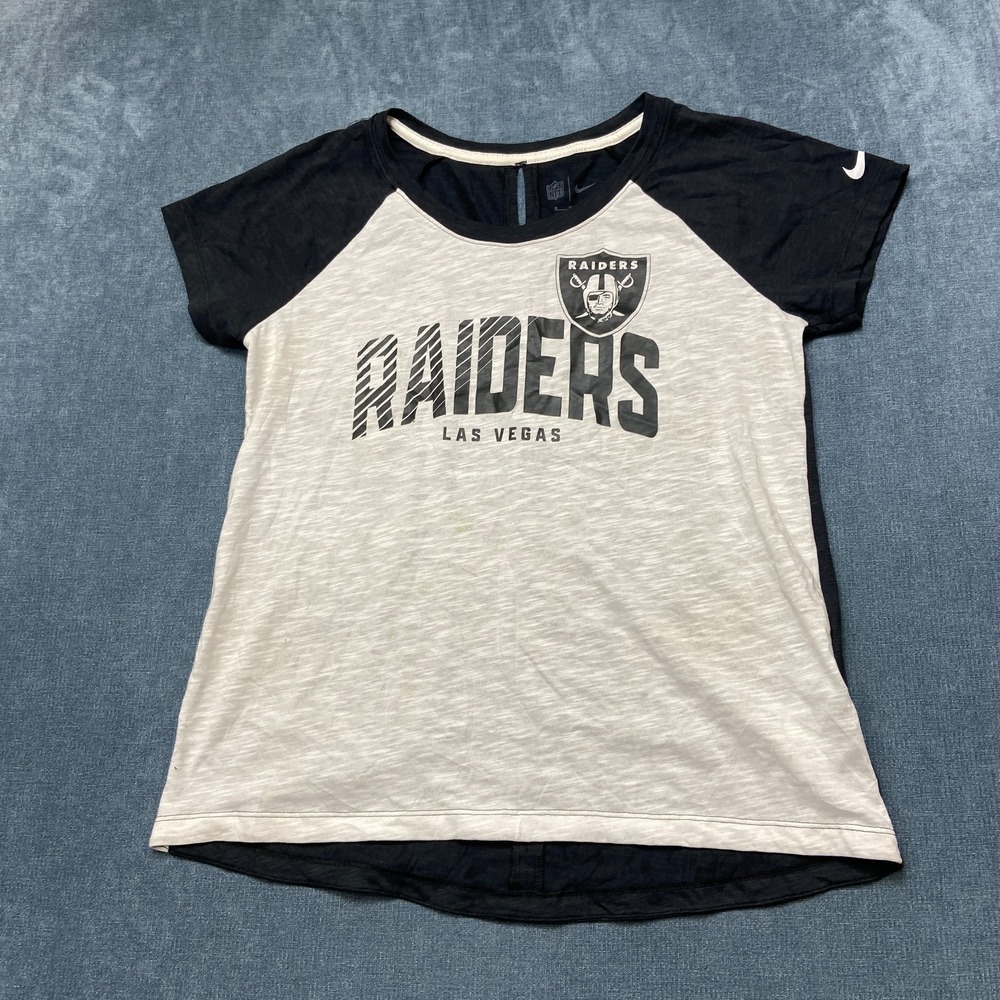 Nike NFL Las Vegas Raiders Football Top Womens Medium Gray Black Short Sleeve